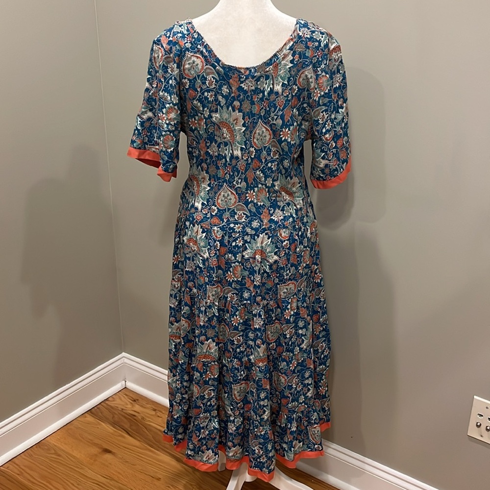 Soft Surroundings Womens Fiery Teal Floral Short Sleeve Midi Dress - Picture 5 of 7
